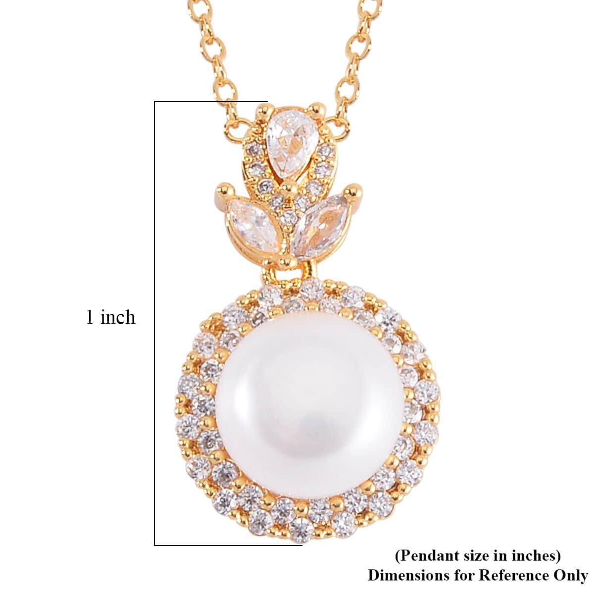 Freshwater Pearl and Simulated Diamond Pendant Necklace 18-20 Inches in Goldtone 2.00 ctw image number 7
