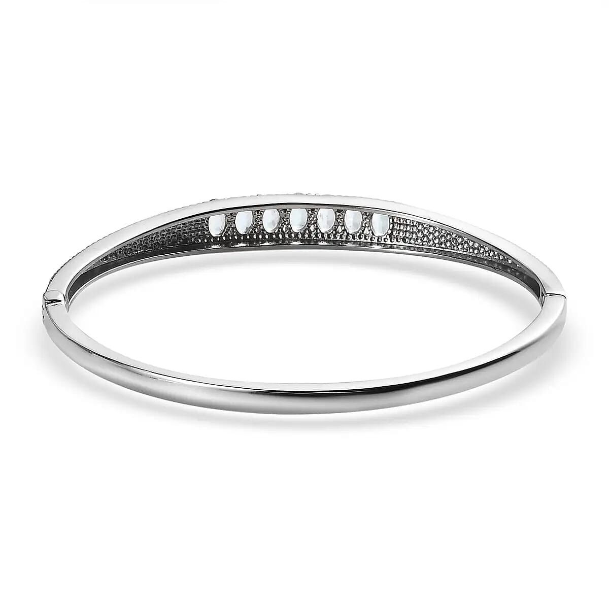 Sky Blue Topaz Bangle Bracelet (7.25In), 3 Stone Ring (Size 11.00), Pendant and Stud Earrings in Stainless Steel 8.25 ctw image number 8