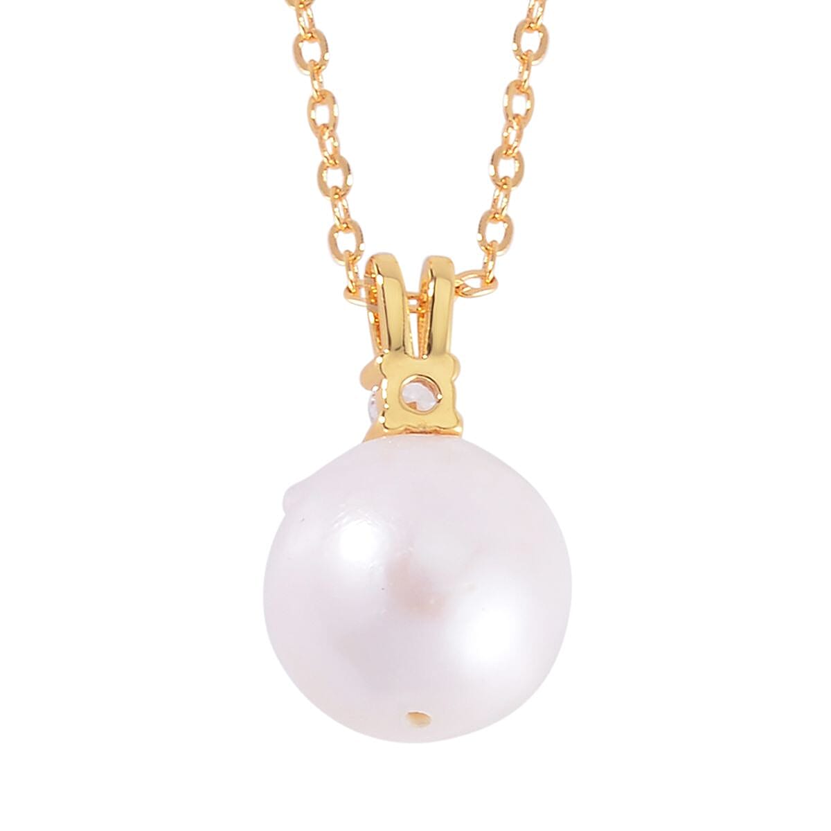 Organic Shape White Baroque Pearl and Simulated Diamond Pendant Necklace 20 Inches in Goldtone 0.10 ctw image number 5