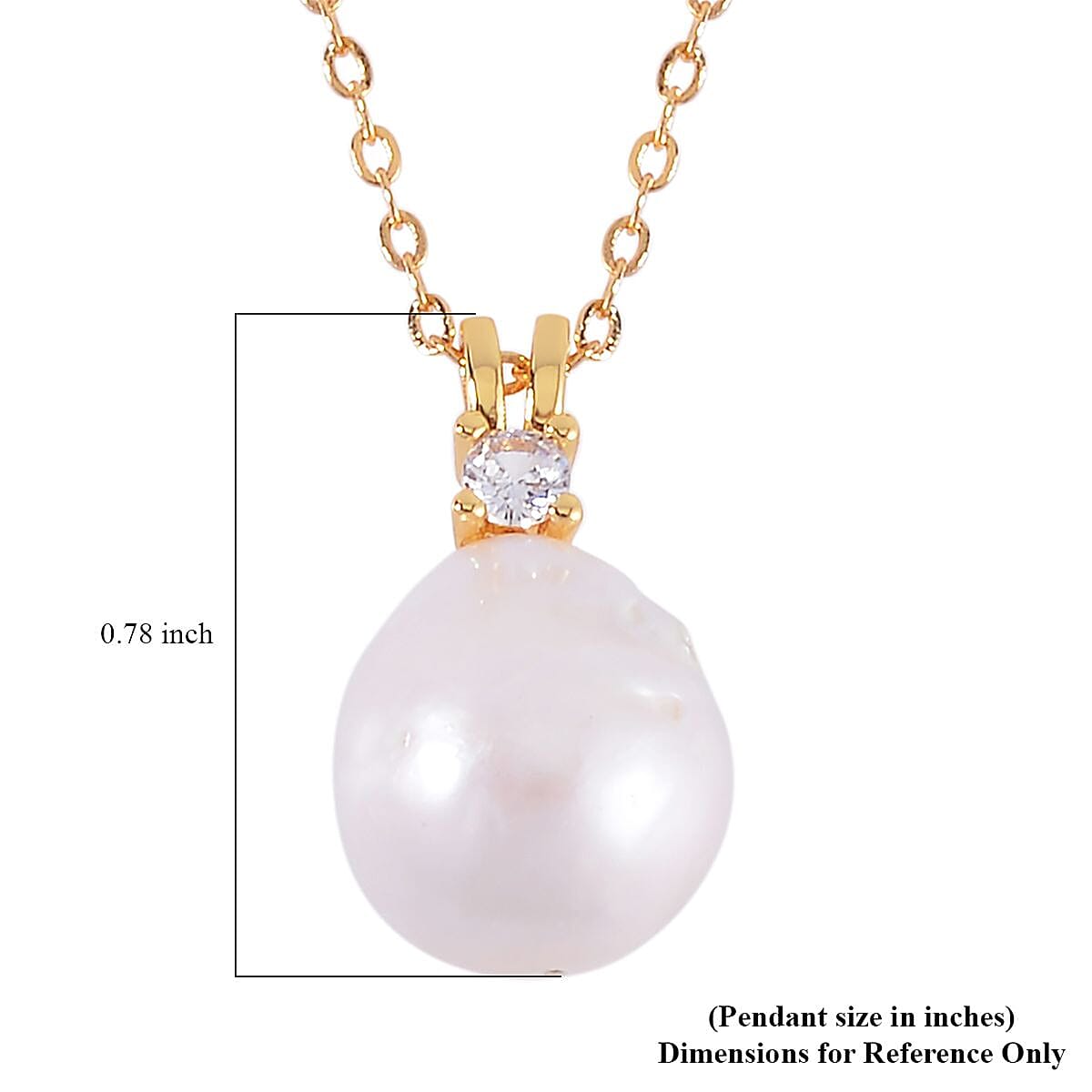 Organic Shape White Baroque Pearl and Simulated Diamond Pendant Necklace 20 Inches in Goldtone 0.10 ctw image number 7