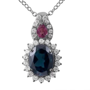 London Blue Topaz and Multi Gemstone Sunburst Pendant Necklace 18 Inches in Platinum Over Sterling Silver 2.90 ctw