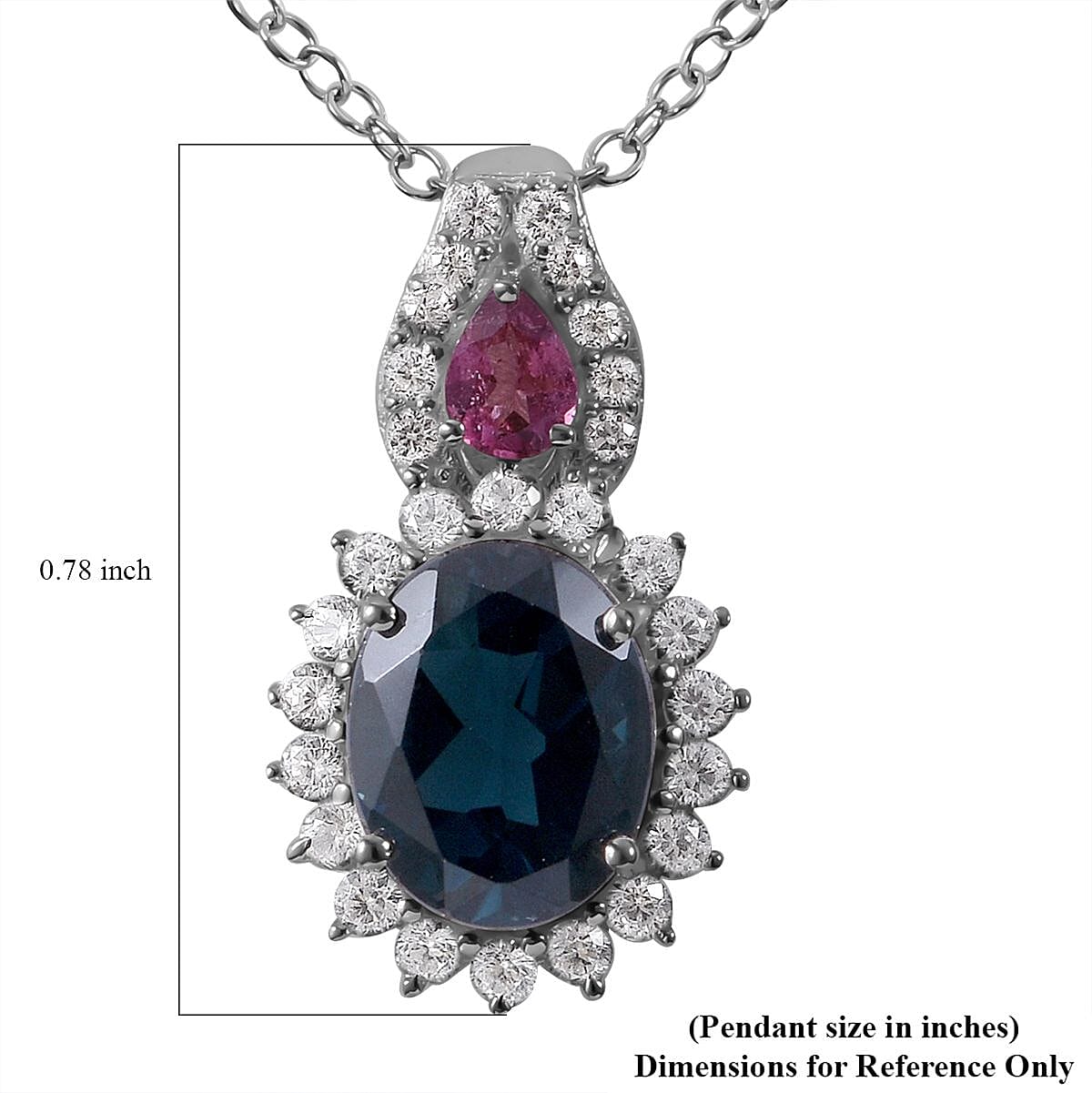 London Blue Topaz and Multi Gemstone Sunburst Pendant Necklace 18 Inches in Platinum Over Sterling Silver 2.90 ctw