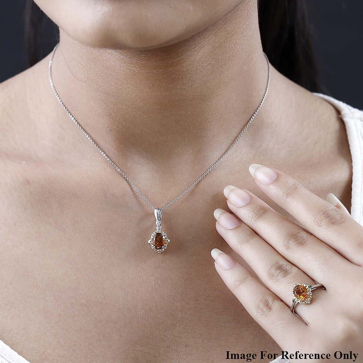 Santa Ana Madeira Citrine and Multi Gemstone Ring (Size 8.0) and Pendant in Vermeil YG and Platinum Over Sterling Silver 2.25 ctw image number 2