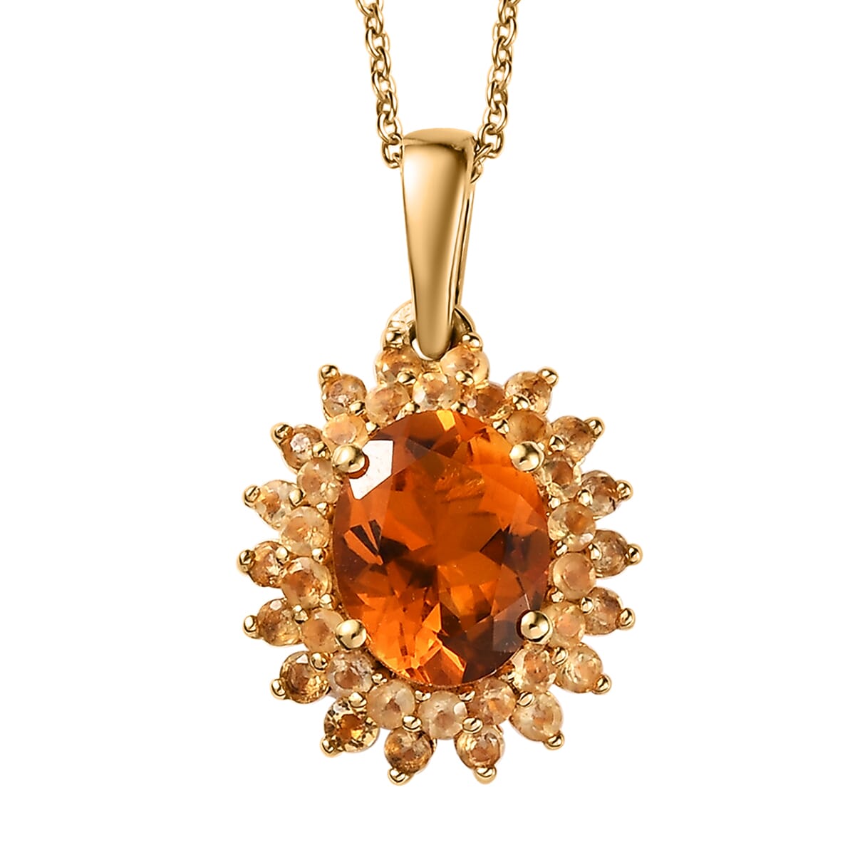 Premium Santa Ana Madeira Citrine Sunburst Pendant Necklace 20 Inches in Vermeil Yellow Gold Over Sterling Silver 3.70 ctw image number 0