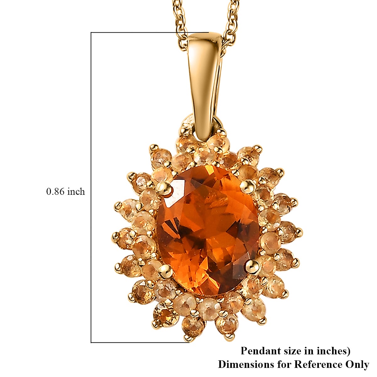 Premium Santa Ana Madeira Citrine Sunburst Pendant Necklace 20 Inches in Vermeil Yellow Gold Over Sterling Silver 3.70 ctw