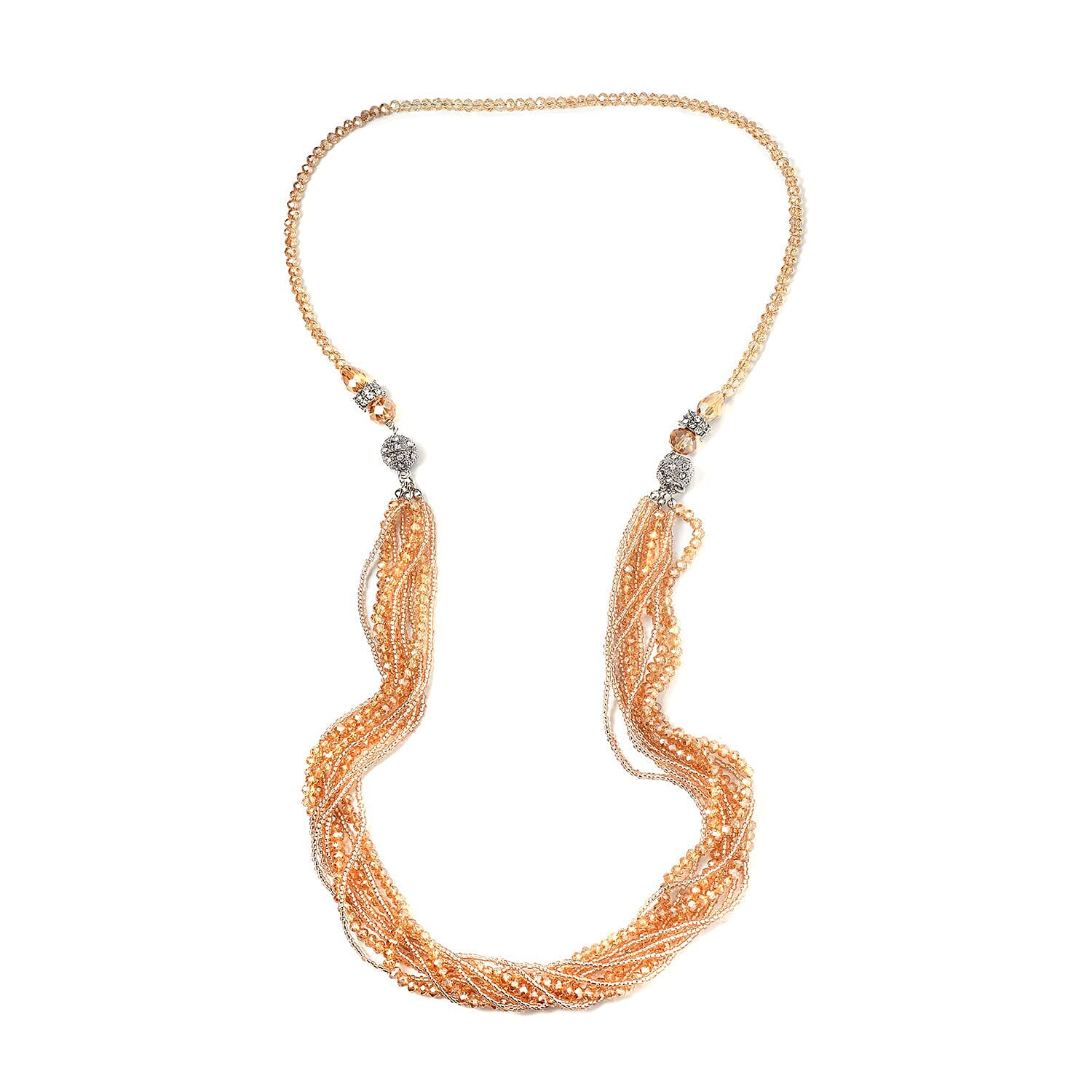 Champagne Glass and Austrian Crystal 2pcs Multi Wear Necklace 16 & 18 Inches and Earrings in Silvertone