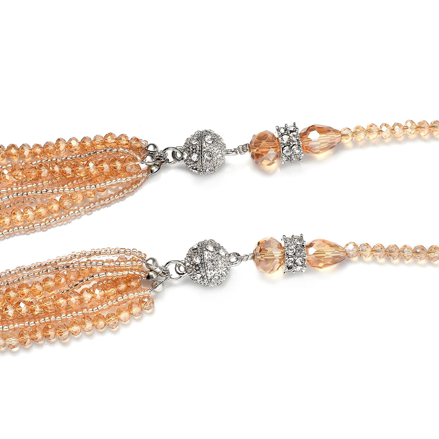 Champagne Glass and Austrian Crystal 2pcs Multi Wear Necklace 16 & 18 Inches and Earrings in Silvertone