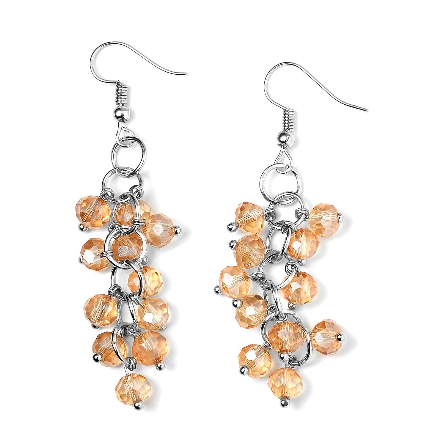 Champagne Glass and Austrian Crystal 2pcs Multi Wear Necklace 16 & 18 Inches and Earrings in Silvertone