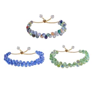 Set of 3 Multi Color Glass Beaded Bolo Bracelet in Goldtone