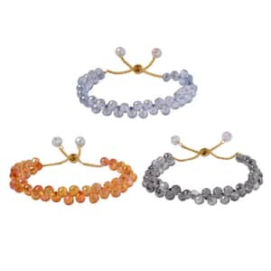 Set of 3 Multi Color Glass Beaded Bolo Bracelet in Goldtone