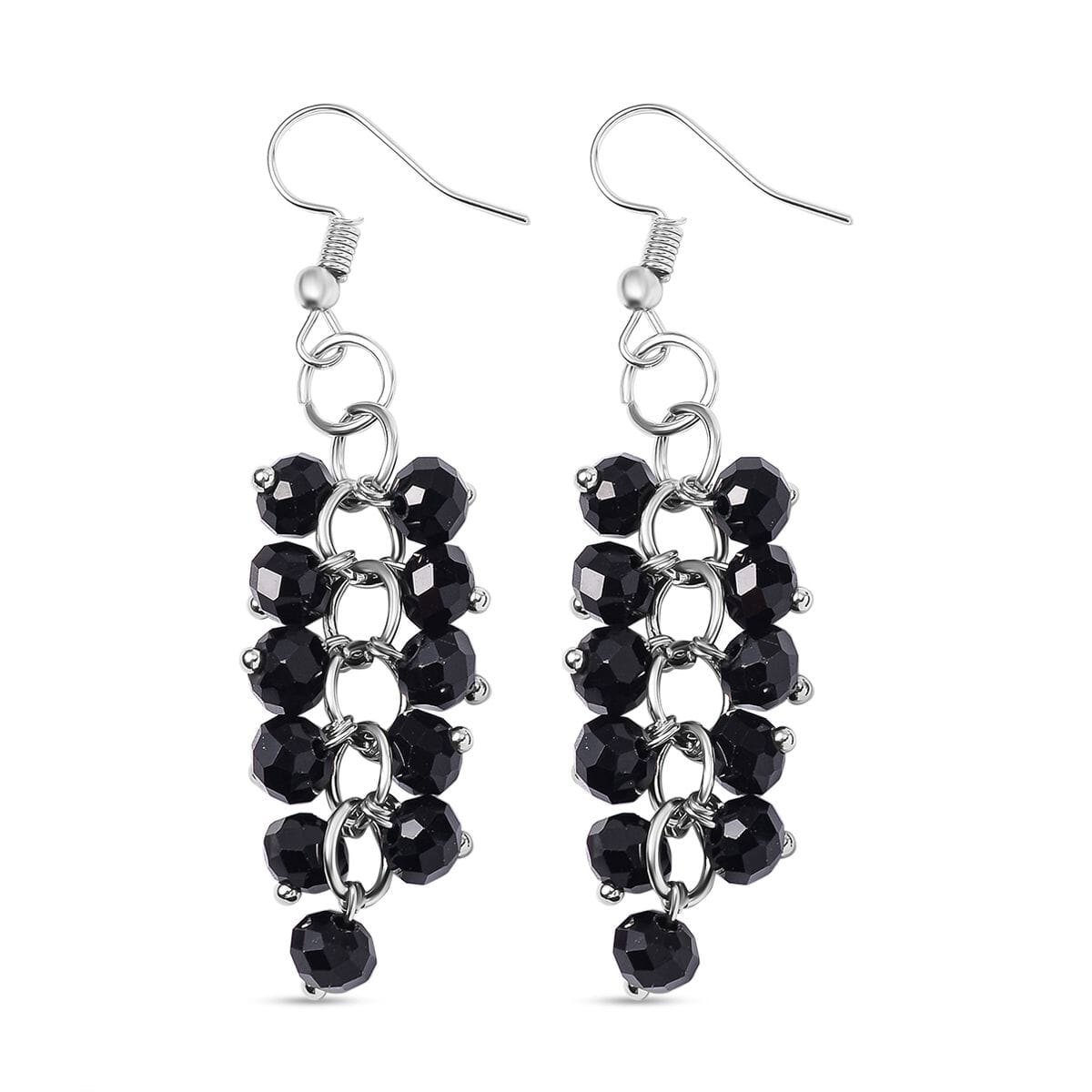 Black Glass and Austrian Crystal 2pcs Multi Wear Necklace 16 & 18 Inches and Earrings in Silvertone image number 2