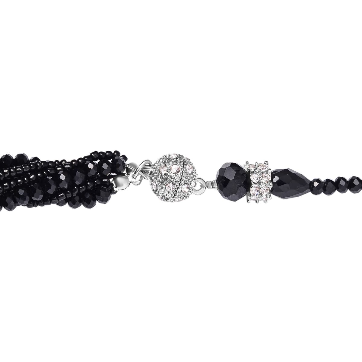 Black Glass and Austrian Crystal 2pcs Multi Wear Necklace 16 & 18 Inches and Earrings in Silvertone image number 4