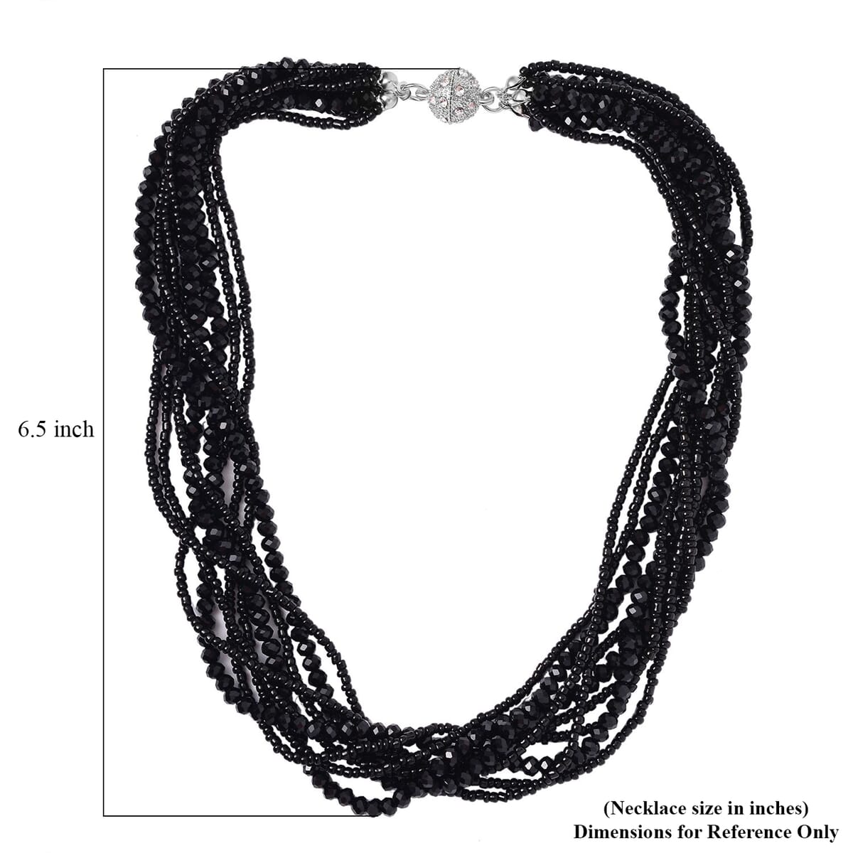Black Glass and Austrian Crystal 2pcs Multi Wear Necklace 16 & 18 Inches and Earrings in Silvertone image number 5