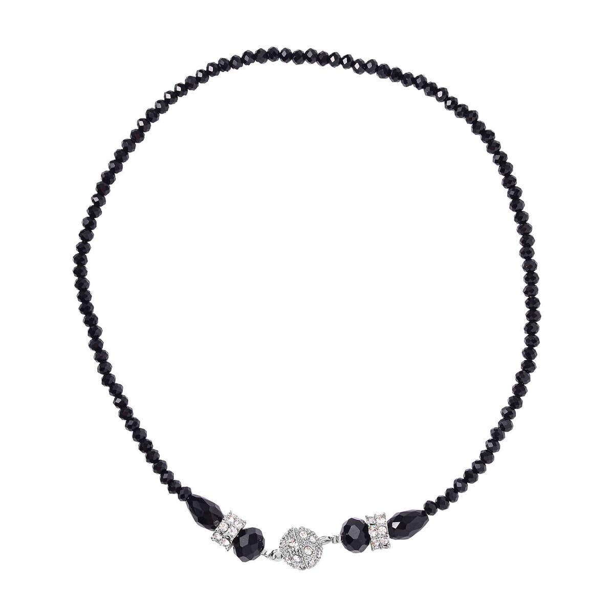 Black Glass and Austrian Crystal 2pcs Multi Wear Necklace 16 & 18 Inches and Earrings in Silvertone image number 6