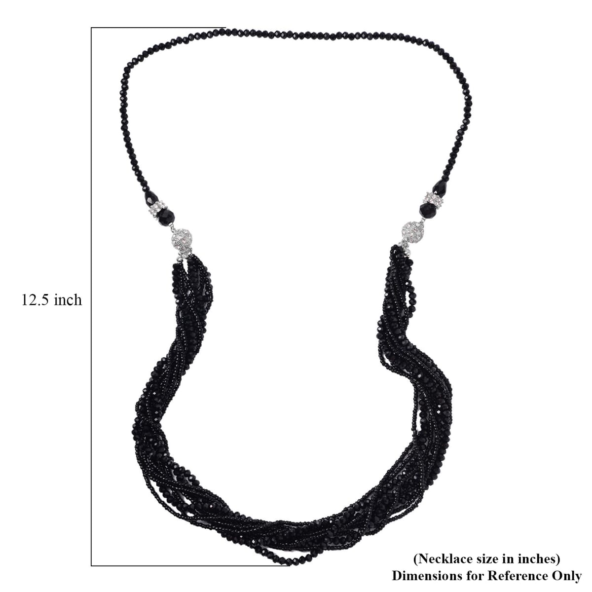 Black Glass and Austrian Crystal 2pcs Multi Wear Necklace 16 & 18 Inches and Earrings in Silvertone image number 8