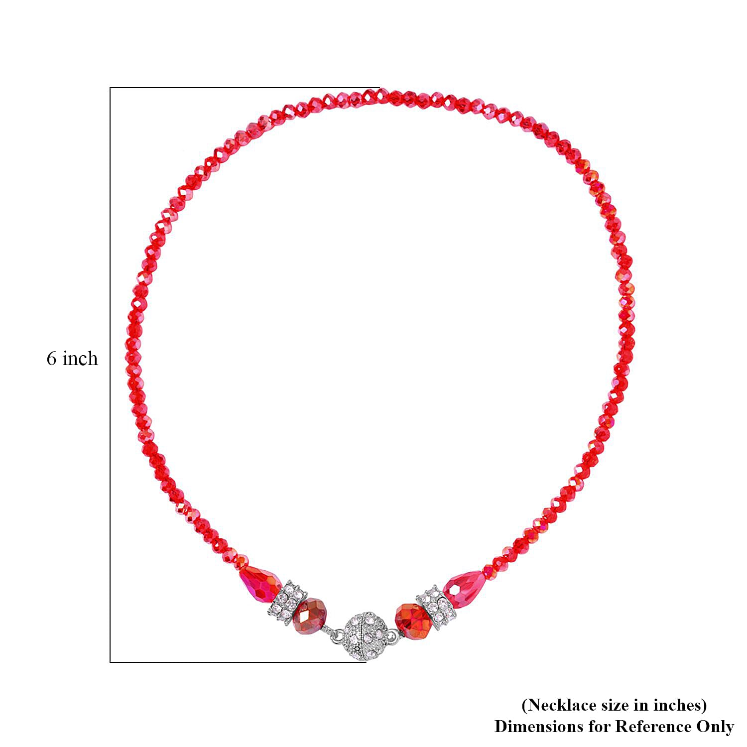 Red Glass, Austrian Crystal 2pcs Multi Wear Necklace 16 & 18 Inches and Earrings in Silvertone