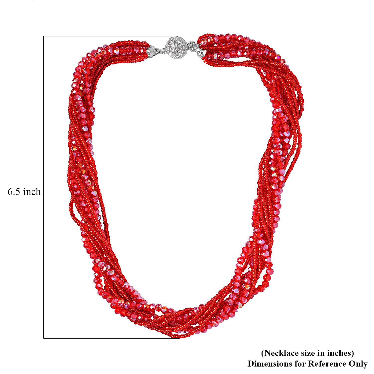 Red Glass, Austrian Crystal 2pcs Multi Wear Necklace 16 & 18 Inches and Earrings in Silvertone