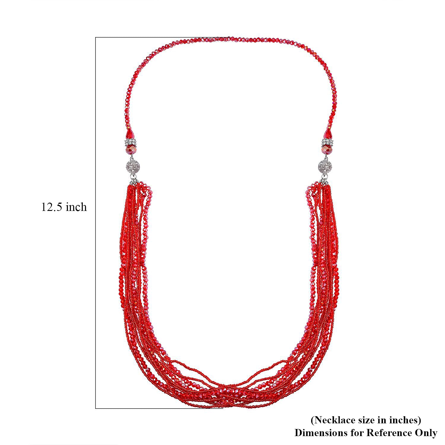 Red Glass, Austrian Crystal 2pcs Multi Wear Necklace 16 & 18 Inches and Earrings in Silvertone