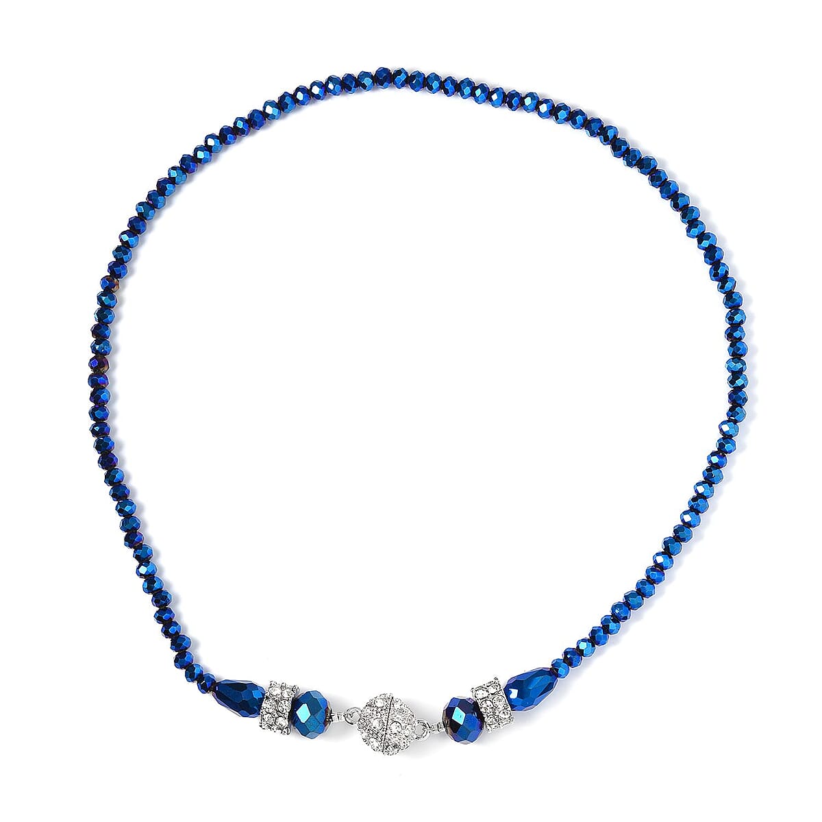 Blue Magic Color Glass and Austrian Crystal 2pcs Multi Wear Necklace 16 & 18 Inches and Earrings in Silvertone image number 3
