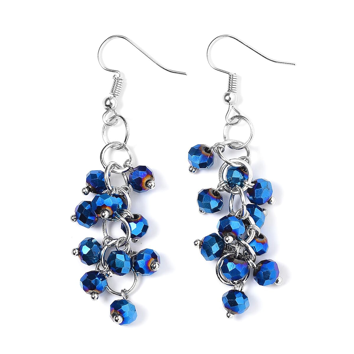Blue Magic Color Glass and Austrian Crystal 2pcs Multi Wear Necklace 16 & 18 Inches and Earrings in Silvertone image number 6