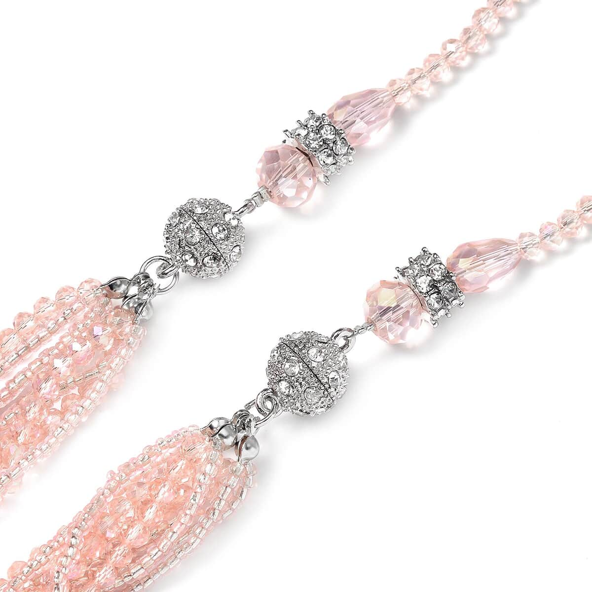 Pink Color Glass and Austrian Crystal Set of 2 Necklace and Earrings in Silvertone 16 & 18 Inches image number 5