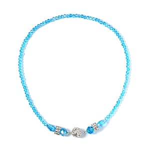 Blue Color Glass and Austrian Crystal 2pcs Multi Wear Necklace and Earrings in Silvertone 16 & 18 Inches