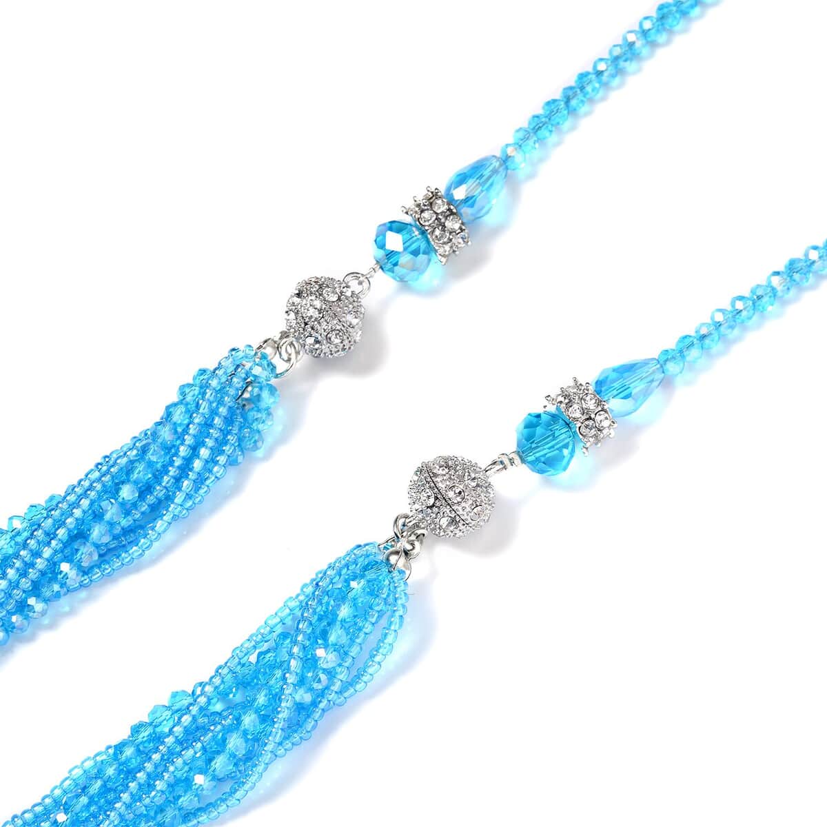 Blue Color Glass and Austrian Crystal Set of 2 Necklace and Earrings in Silvertone 16 & 18 Inches image number 5