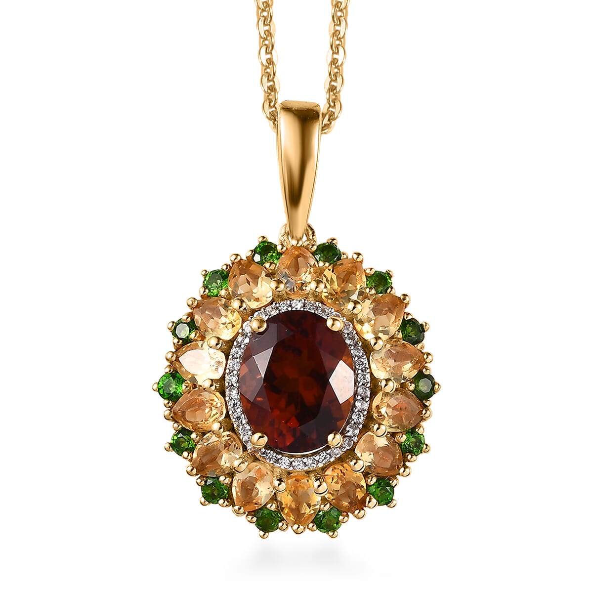 Premium Santa Ana Madeira Citrine and Multi Gemstone Floral Pendant Necklace 20 Inches in Vermeil Yellow Gold Over Sterling Silver 6.00 ctw image number 0