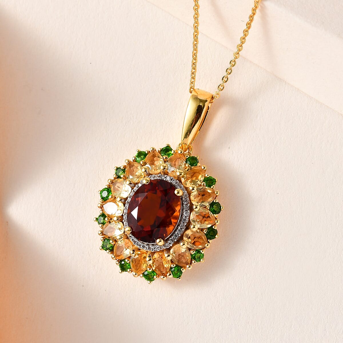 Premium Santa Ana Madeira Citrine and Multi Gemstone Floral Pendant Necklace 20 Inches in Vermeil Yellow Gold Over Sterling Silver 6.00 ctw image number 1
