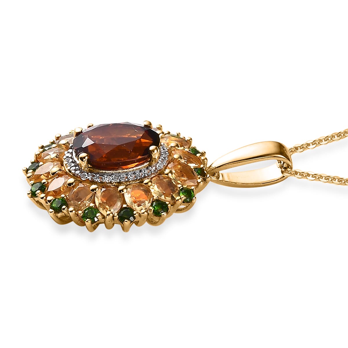 Premium Santa Ana Madeira Citrine and Multi Gemstone Floral Pendant Necklace 20 Inches in Vermeil Yellow Gold Over Sterling Silver 6.00 ctw image number 3