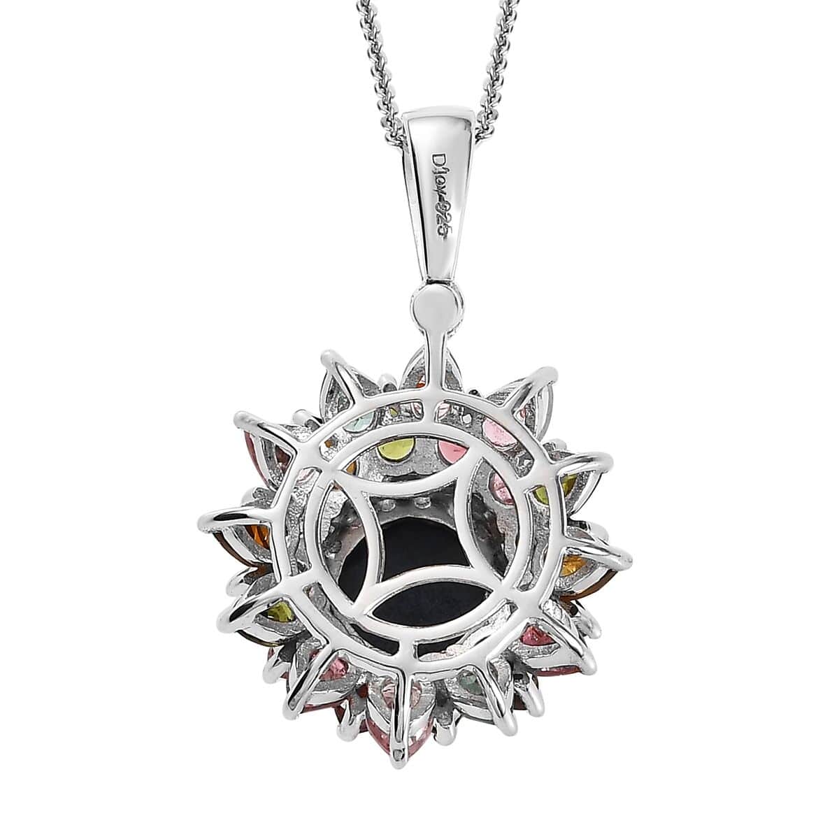 Blue Star Sapphire (DF) and Multi-Tourmaline Floral Pendant Necklace 20 Inches in Platinum Over Sterling Silver 7.40 ctw image number 4