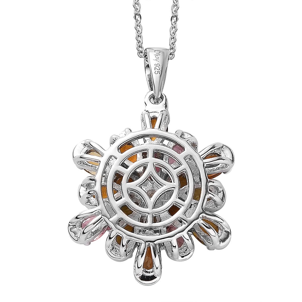 Multi-Tourmaline Floral Pendant Necklace 20 Inches in Flower Platinum Over Sterling Silver 3.50 ctw