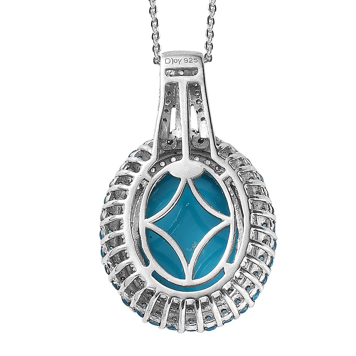 Premium Sleeping Beauty Turquoise and Multi Gemstone Double Halo Pendant Necklace 20 Inches in Platinum Over Sterling Silver 7.85 ctw image number 4