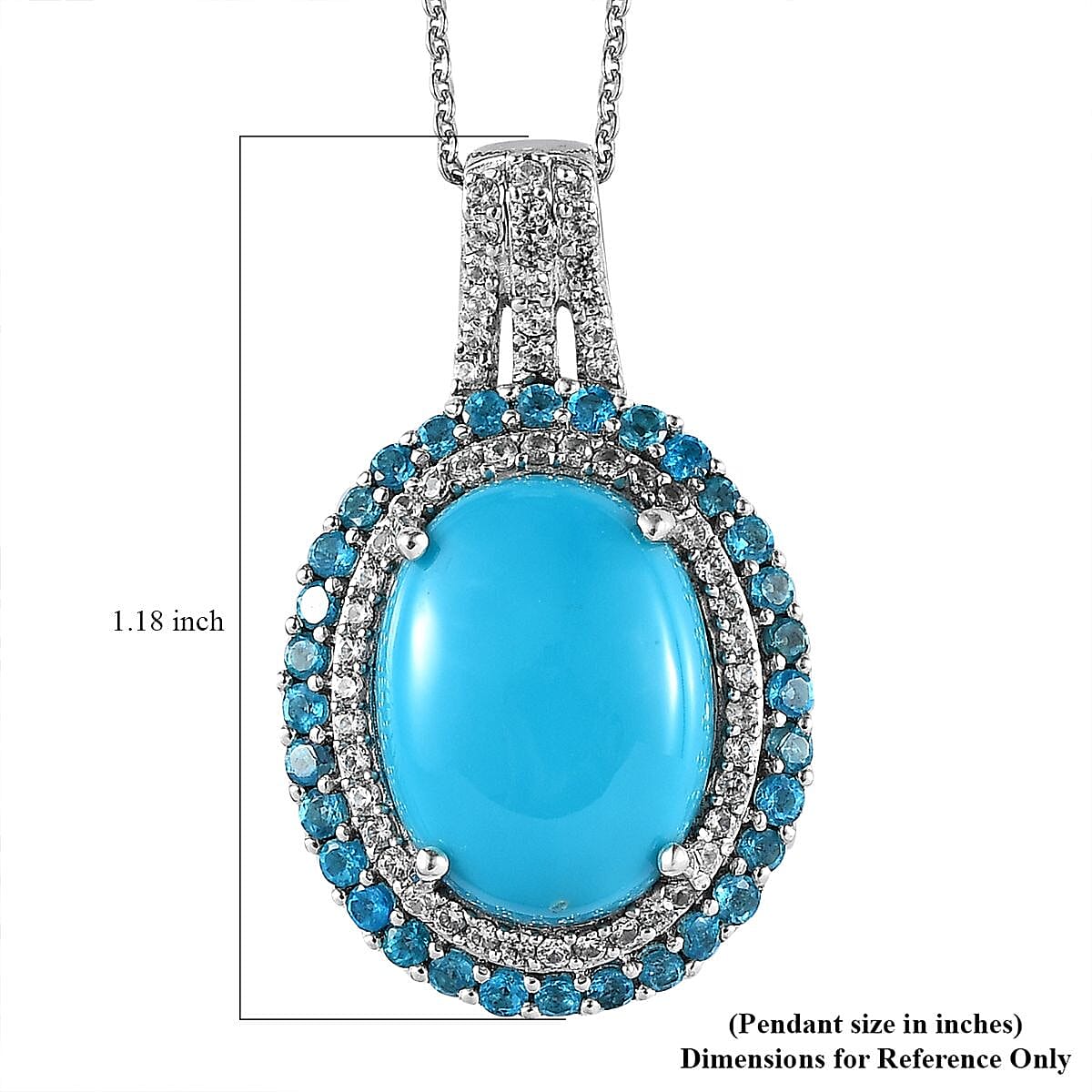 Premium Sleeping Beauty Turquoise and Multi Gemstone Double Halo Pendant Necklace 20 Inches in Platinum Over Sterling Silver 7.85 ctw image number 5