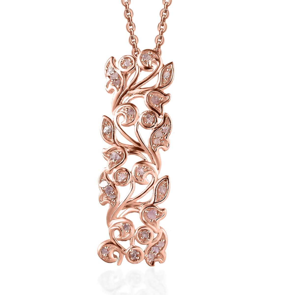 Natural Pink Diamond Pendant Necklace 20 Inches in Vermeil Rose Gold Over Sterling Silver 0.25 ctw image number 0