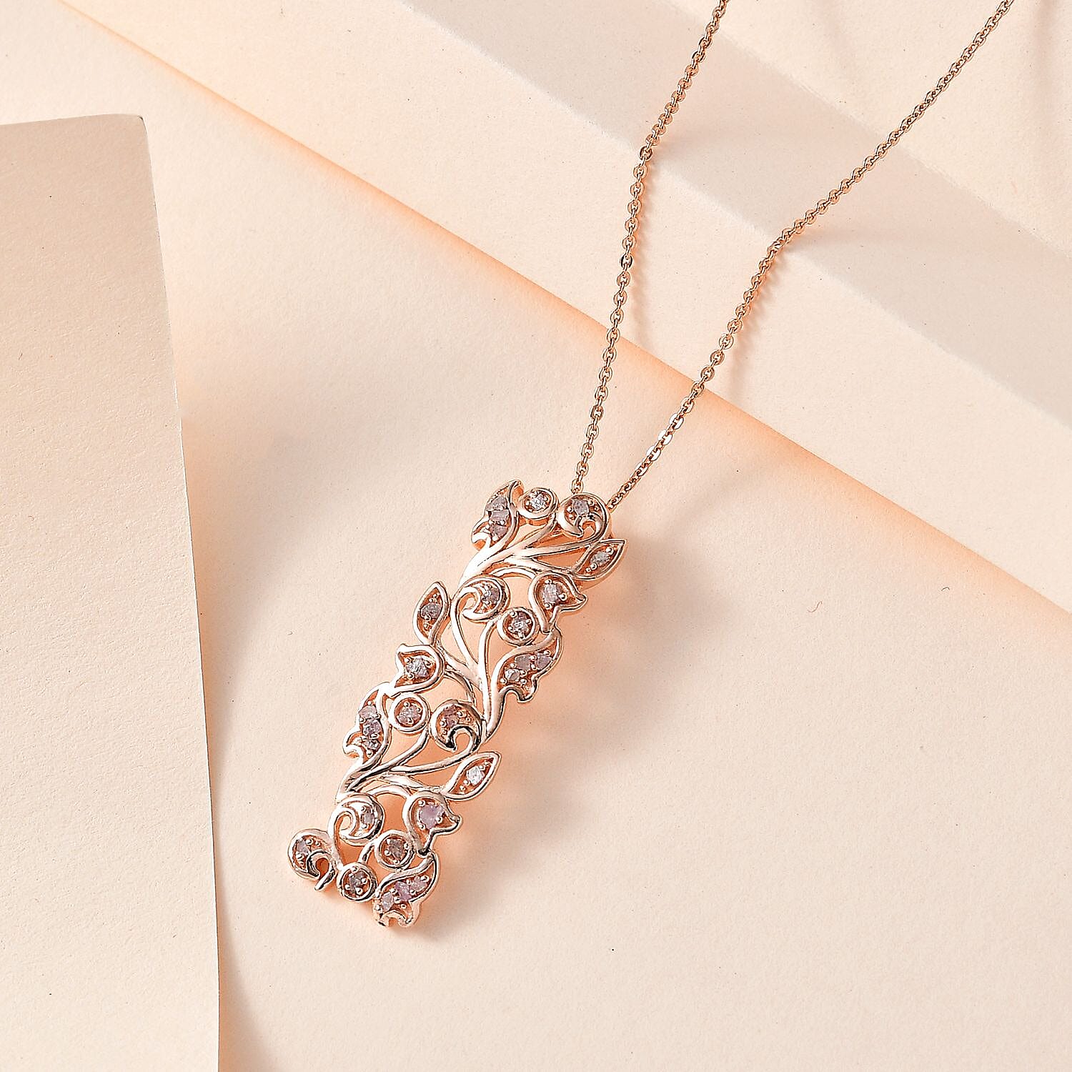 Uncut Natural Pink Diamond 0.25 ctw Pendant Necklace in Vermeil Rose Gold Over Sterling Silver 20 Inches