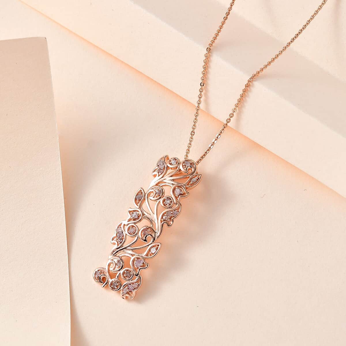 Natural Pink Diamond Pendant Necklace 20 Inches in Vermeil Rose Gold Over Sterling Silver 0.25 ctw image number 1