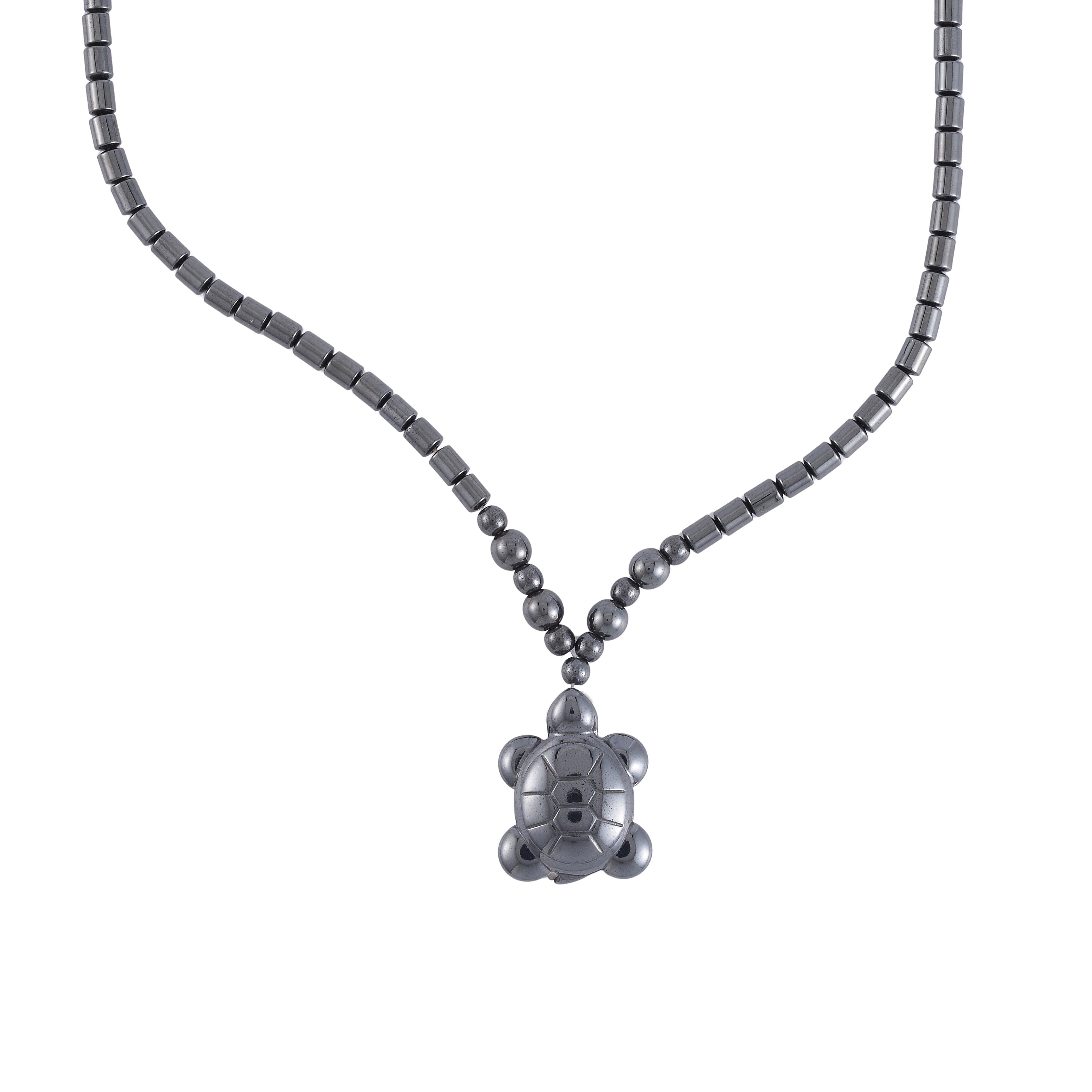 Resin, Hematite Beaded Set of 3 Halloween Skull, Elephant & Turtle Pendant Necklace (20-22 Inches) in Silvertone 527.00 ctw