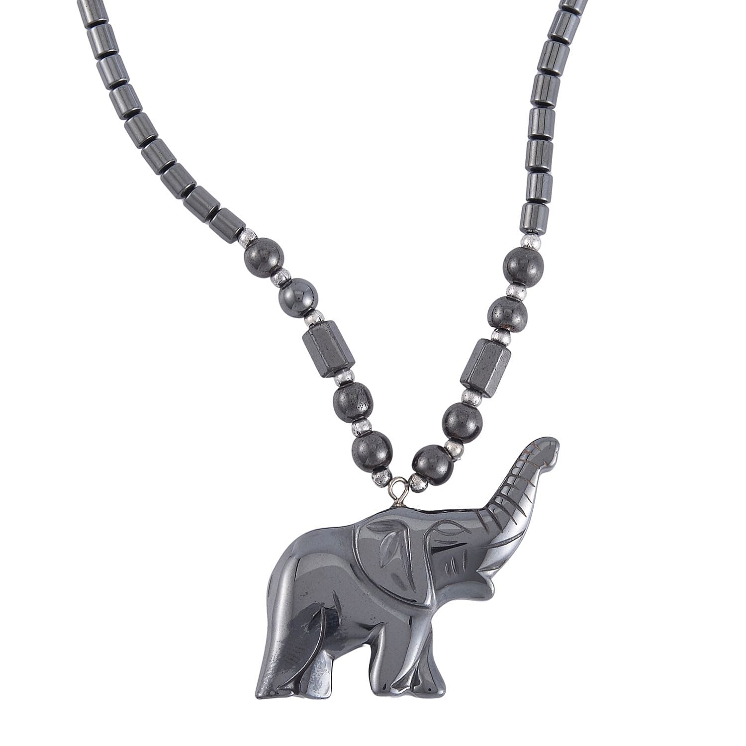 Resin, Hematite Beaded Set of 3 Halloween Skull, Elephant & Turtle Pendant Necklace (20-22 Inches) in Silvertone 527.00 ctw