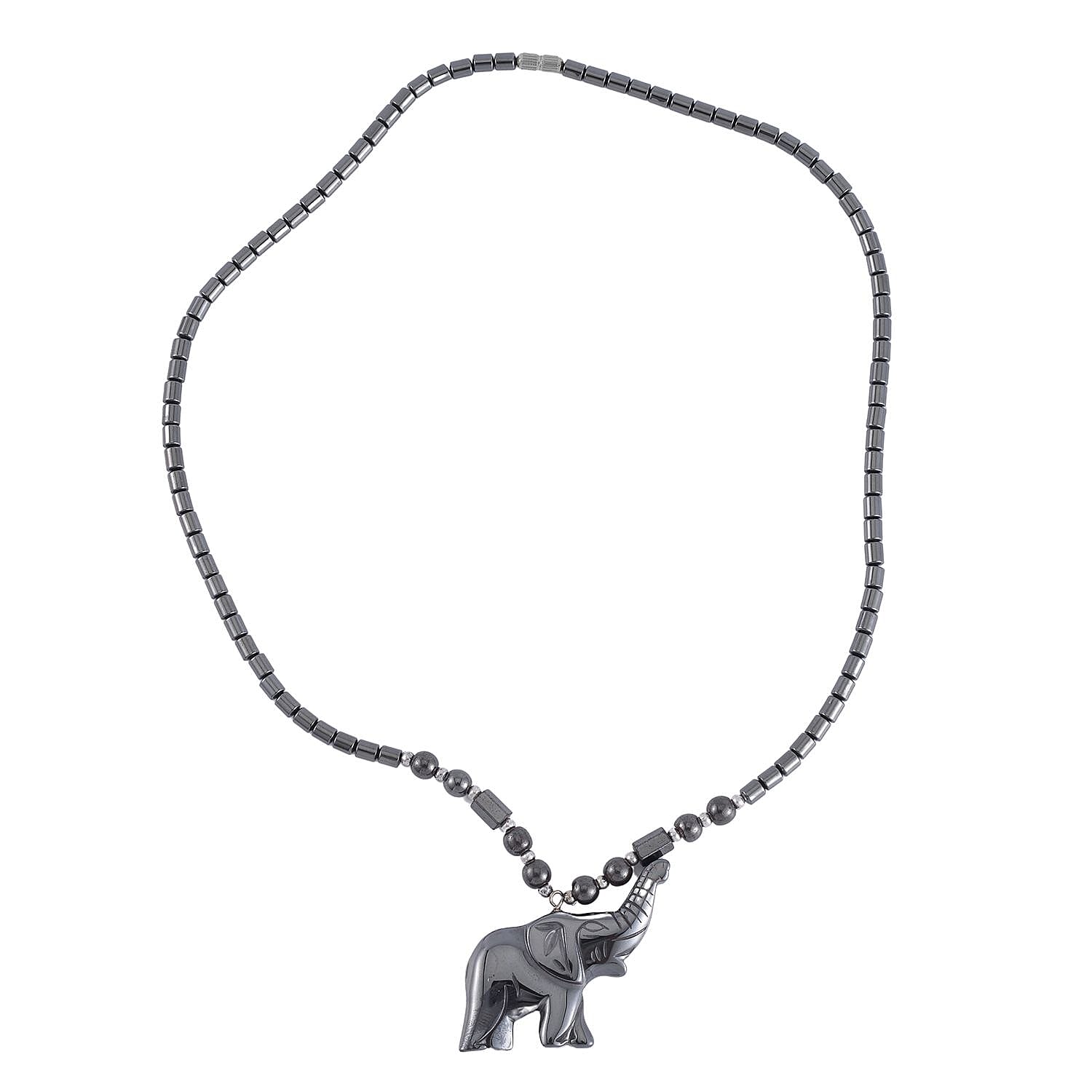 Resin, Hematite Beaded Set of 3 Halloween Skull, Elephant & Turtle Pendant Necklace (20-22 Inches) in Silvertone 527.00 ctw