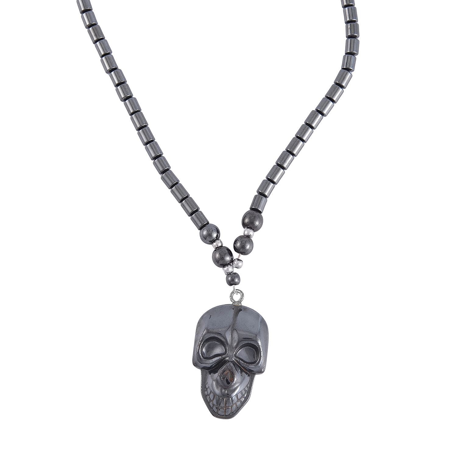 Resin, Hematite Beaded Set of 3 Halloween Skull, Elephant & Turtle Pendant Necklace (20-22 Inches) in Silvertone 527.00 ctw
