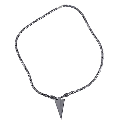 Resin and Hematite Beaded Set of 3 Bull Head Skull, Lion & Arrow Head Pendant Necklace 20-22 Inches in Silvertone 525.00 ctw