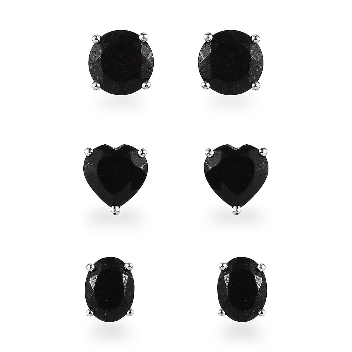Black Tourmaline Set of 3 Stud Earrings in Platinum Over Sterling Silver 10.40 ctw