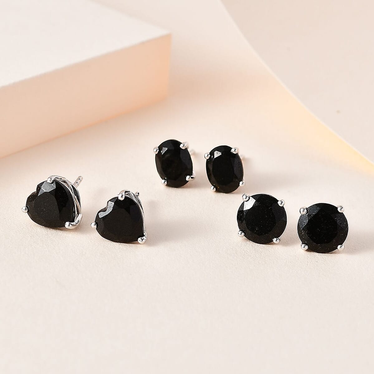 Black Tourmaline Set of 3 Stud Earrings in Platinum Over Sterling Silver 10.40 ctw image number 1