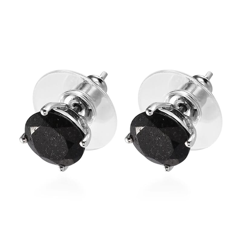 Black Tourmaline Set of 3 Stud Earrings in Platinum Over Sterling Silver 10.40 ctw