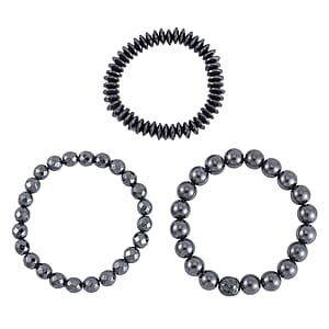 Set of 3 Black Hematite Beaded Stretch Bracelet 497.00 ctw
