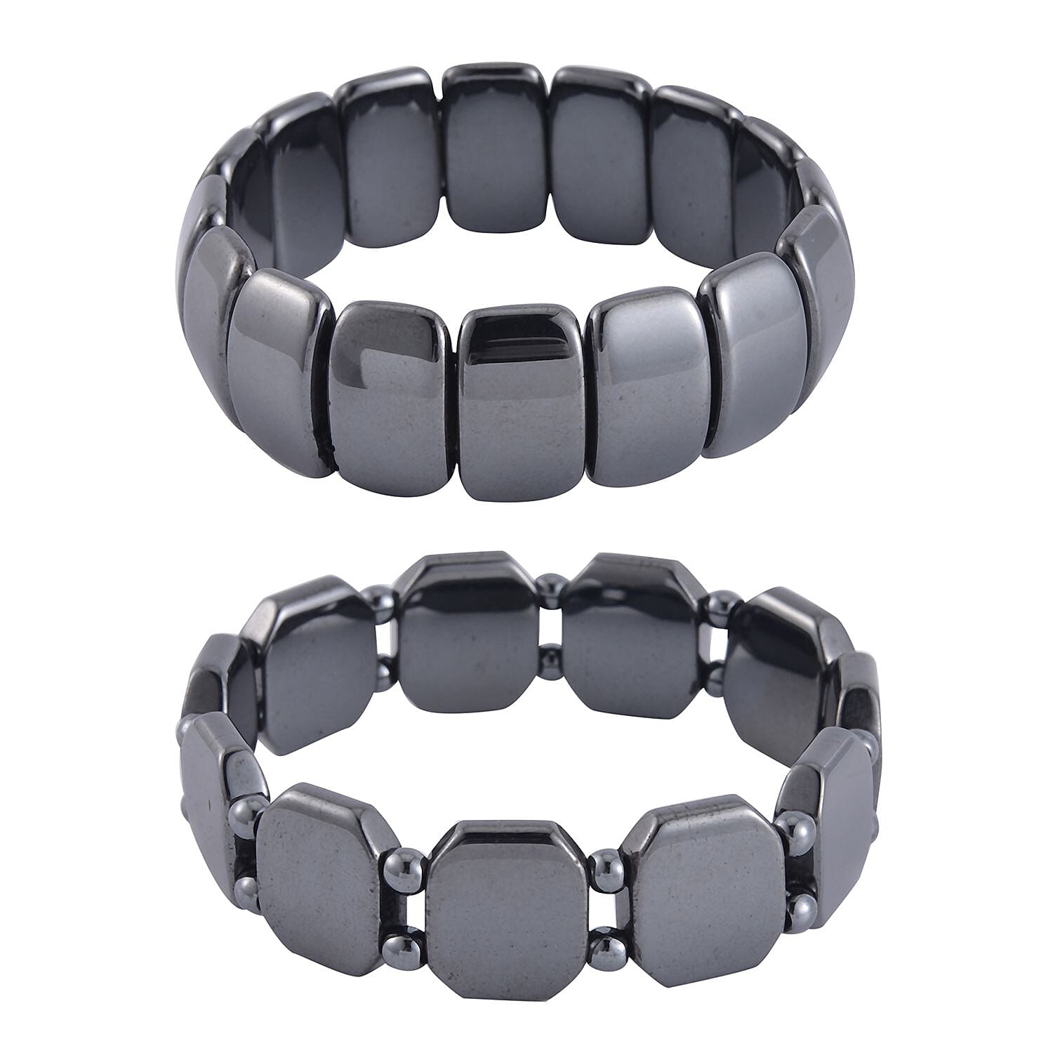 Set of 2 Black Hematite Beaded Stretch Bracelet 650.00 ctw