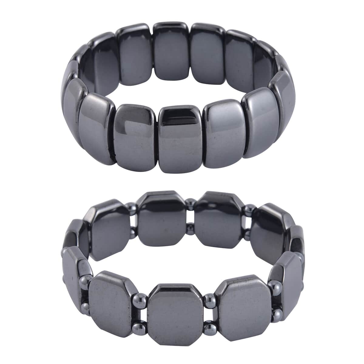 Set of 2 Black Hematite Beaded Stretch Bracelet 650.00 ctw image number 0