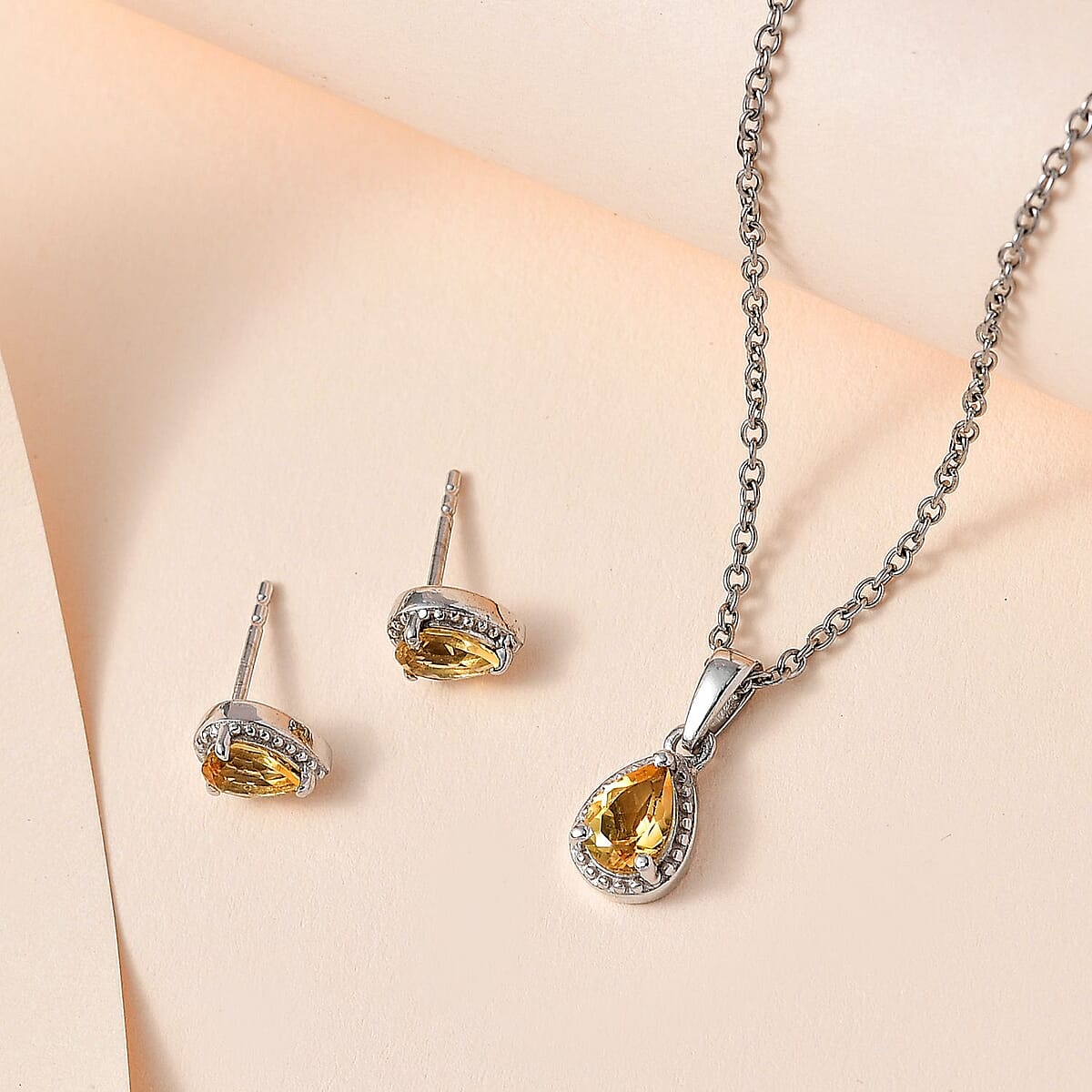 Brazilian Citrine Earrings and Pendant Necklace 20 Inches in Platinum Over Sterling Silver 1.35 ctw image number 1