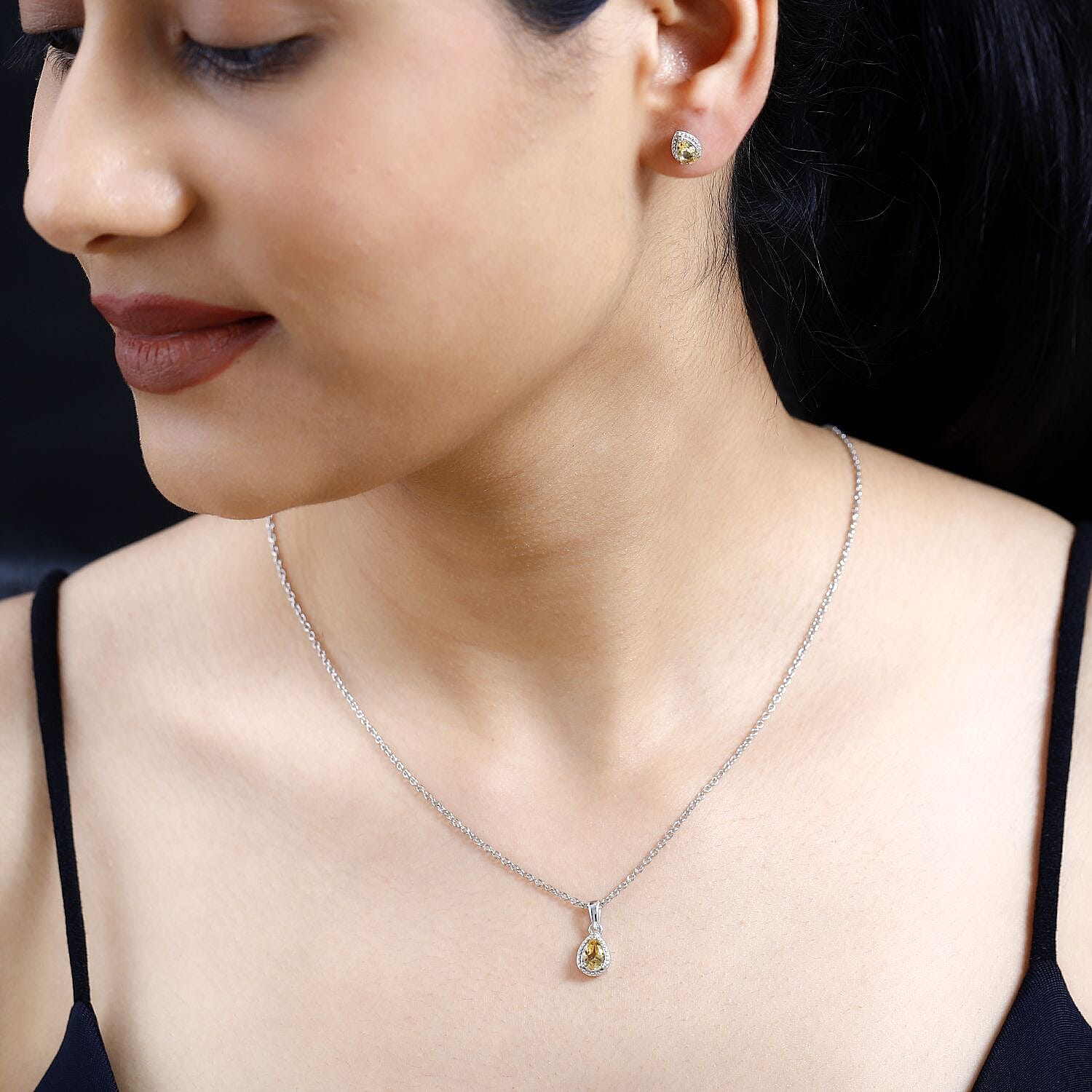 Brazilian Citrine Earrings and Pendant Necklace 20 Inches in Platinum Over Sterling Silver 1.35 ctw